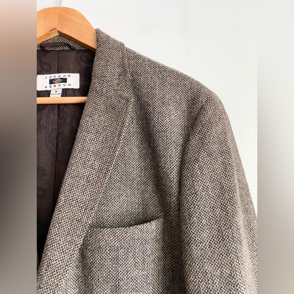 Joseph Abboud Tweed Herringbone Wool Blazer Sport Coat Jacket Brown Elbow Patch - Picture 3 of 12